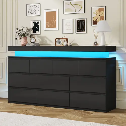 10-Drawer Modern Cupboards - LED Lighted, Charging Station, Multiple Storage Drawers Organiser Storage Cabinet, Bedroom Dresser for Bedroom Organization, Indoor Furniture Cupboards & Cabinets, Drawers For Bedroom