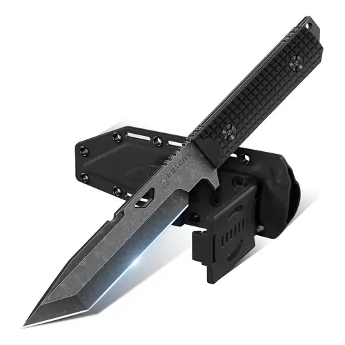 Dragon Creek Full‑Tang Outdoor Knife, Black Fixed‑Blade Utility Tool for Camping & Hiking, Gift for Men