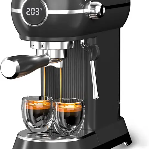 HBN Stainless Steel 20Bar Espresso Machine with Milk Frother - 1350W Fast Heat-Up, Compact Small Footprint Coffee Maker for Home Users, Removable 27oz Water Tank for Espresso Brew, Latte, Cappuccino, Americano (Retro Look)