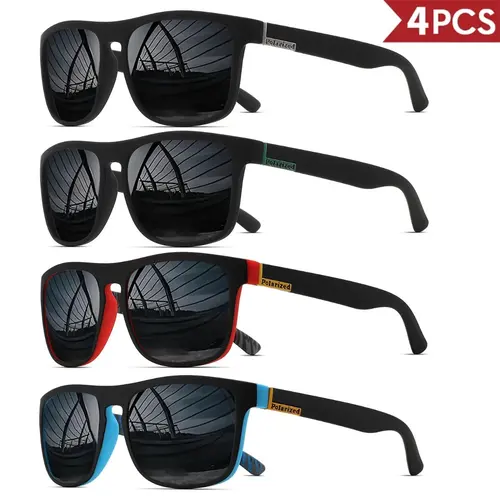 Men's Retro Square Polarized Sunglasses (4pcs-2 Pack) - Lightweight Polycarbonate Frame, UV400 Anti-Glare Lenses, Sports Goggles, for Driving/Fishing/Cycling, Daily Outdoor Protection, Fashion Eyewear Accessory, Men's Sunglasses