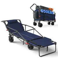 LEVELEVE Sturdy 2-in-1 Alloy Steel Heavy Duty Shopping Cart & Beach Chair - 650LBS Capacity, Adjustable Backrest, Waterproof All-Terrain Collapsible Rolling Trolley for Camping, Groceries, Garden Runs, Sports