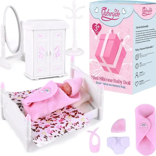 BABESIDE 3-Inch Full Silicone Miniature Baby Dolls - Lifelike Newborn Dolls with Closet, Birthday Card & Playset Accessories for Kids Age 3+ (Ideal for Collecting)