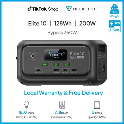 BLUETTI Elite 10 Portable Power Station 128Wh, 3.8 lbs Palm-Sized, Airline-Approved for Travel, Camping & Emergencies