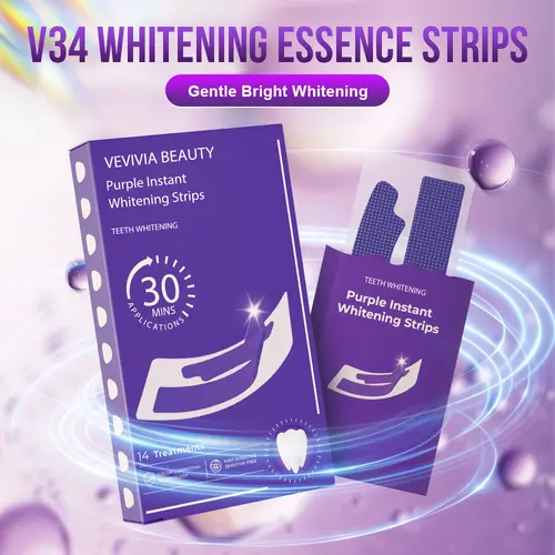 Vevivia Beauty Purple Whitening Strips - Beauty Products, Non-Medical Teeth Stain Removal, Instant Color Correcting, Gentle No-Sensitivity, 14 Treatments Oral Care Kit for Pearly Whites, Whitening Strips Teeth, Teeth Whitening