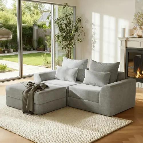 DOWINX [DealsForYouDays] Modern Modular Loveseat with Ottoman - Durable L-Shape Boneless Couch, U-Shaped Sectional Couch, Easy-Setup Breathable Sleeper Sofa, Free Combination Lounging Units, Ideal for Family Time