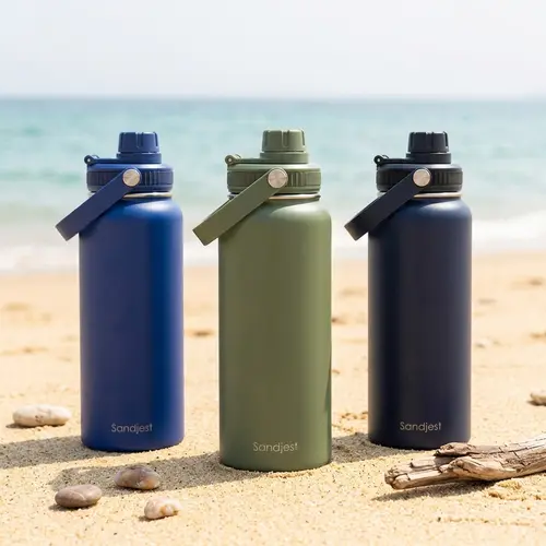 SANDJEST 32oz Men Sports Water Bottle with Spout Chug Lid & Handle, Leak-proof Stainless Steel Double Wall Insulated Reusable, Cupholder Friendly, Great for Outdoor Travel, Gift for Him Dad Christmas Holidays