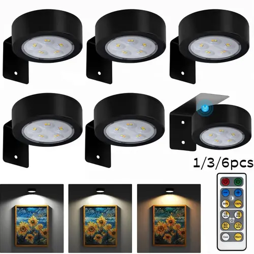 Wireless Magnetic LED Picture Light, Adjustable, Dimmable Lamp with Adjustable Brightness, Timer and Adjustable Lighting Modes, Battery-Powered Wall-Mount Display Light for Home Decor, Decoration Lamp, Dimmable Lights, Led Mood Light