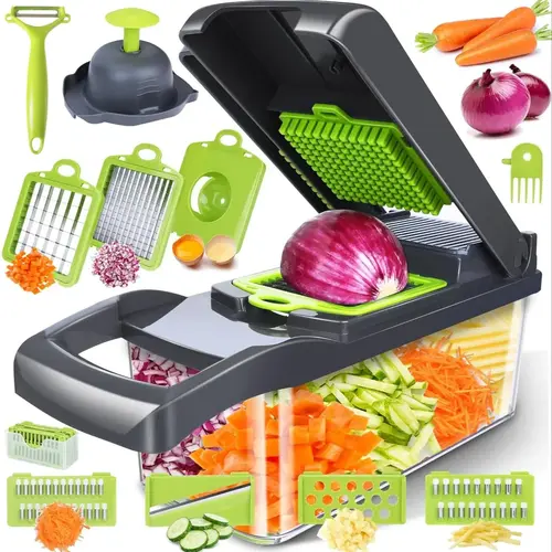 14-in-1 Multifunctional Vegetable Chopper with Garlic Onion Potato Grater, Kitchen Cutting Machine & Utensil Accessory for Efficient Food Chopping Preparation