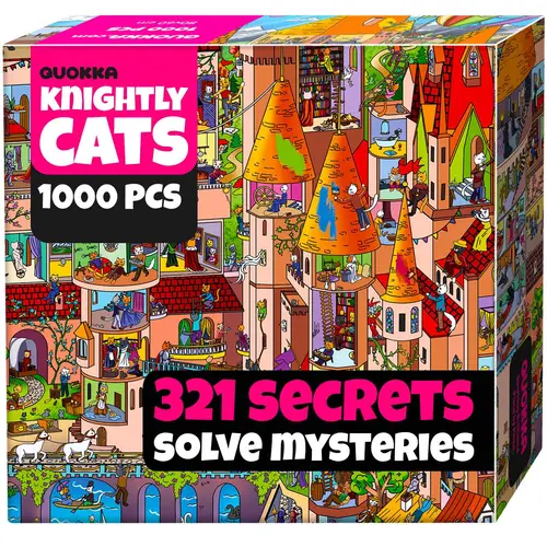 QUOKKA 1000 Piece Puzzle for Adults Knightly Cats with Extra Fun Challenges - Premium Box Packaging, Great Gift for Relaxation