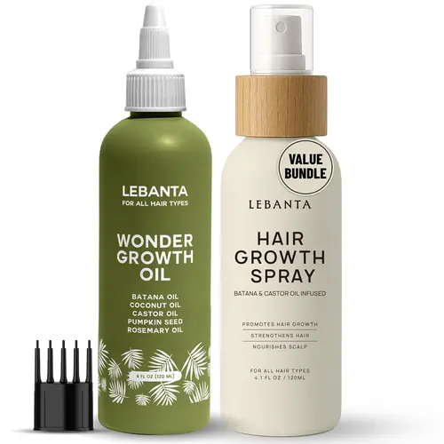 Lebanta Hair Growth Spray & Wonder Growth Serum Duo Set - 120ML ea, Organic Rosemary Haircare, Volumizing Additive-Free Clean Formula with Batana & Castor Oil for All Hair Types, Daily Scalp Health Support