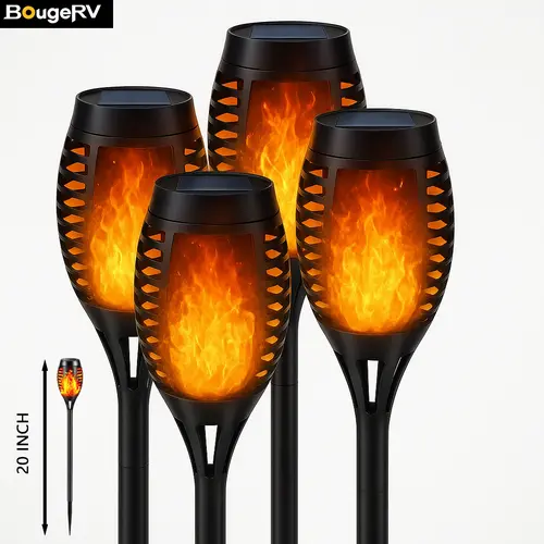 BougeRV 20.5 inch Fire Flame Solar Decorative Outdoor Atmosphere Lights, 4 Ground Plug Outdoor Landscape Lights for Yard Halloween Decor