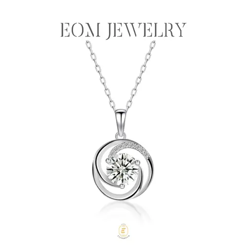 EOM Moissanite 2ct Swirl Pendant Necklace Silver-Plated Sparkling Round Cut Design VVS Stone Copper Chain Elegant Jewelry for Wedding Engagement Anniversary Daily Wear Gift