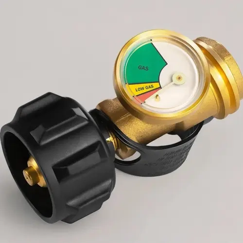 Universal Propane Tank Gauge - 5-20 lb LP Tanks, QCC1 Type 1 Connection, Solid Brass Level Indicator, Weather Resistant, Gas Leak Monitor for Barbecues, Fire Pits, Grill Fuel Check
