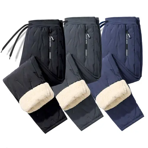 SpringState Men's Solid Color Fleece-Lined Thermal Trouser Set - Zip Pockets, Waterproof Drawstring Waist, Regular Fit, Activewear, Athletic, 3-Color, Easygoing Style Fits Casual Errands, Simple Set Streamlines Daily Dressing, Autumn-Winter Essential