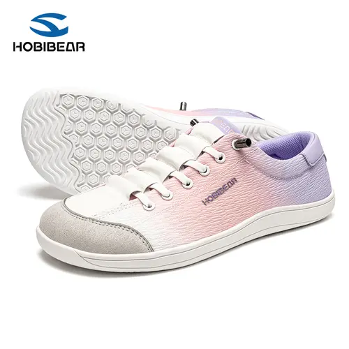 HOBIBEAR Women's Sneakers - Barefoot Shoes for Women, 0-Drop Wide Toe, Anti-Skid, Color-Accented, Ultra-Light, Flexible Lace-Up, All-Season Casual Trainers (Pink-Purple Gradient Ombre)