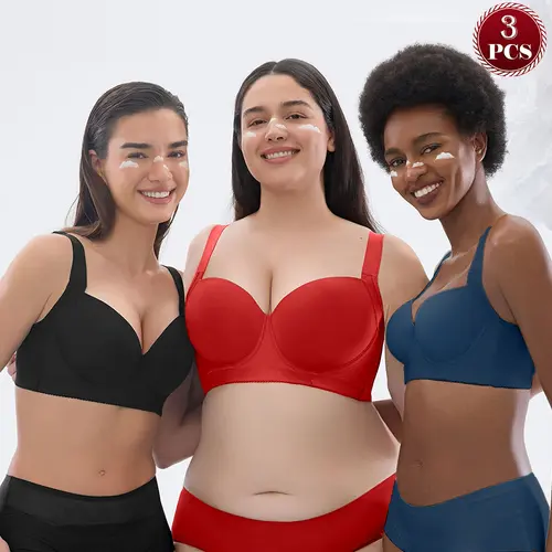 【BackToSchool】Mimilemon Women's 3PCS Polyester Seamless Push-Up Full Coverage Bra, Daily Wear Tshirt-Ready Fit Bralette for Everyday Comfort, Seamless Under Tees Close-Fitting Underwear