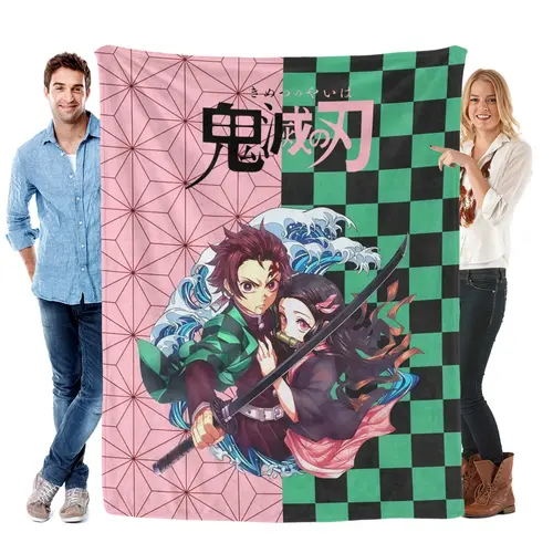 Anime Demon Slayer Mitsuri & Shinobu Figure Print Blanket - Cozy Flannel Soft Throw Blanket, Anime Merchandise for AC Room Nap, Thanksgiving Birthday Gifts
