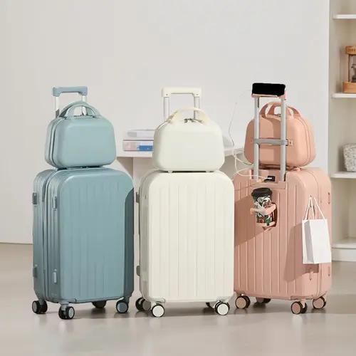 NLDD 20" 2-Piece Hardshell Luggage Set with Cabin Bag, Elegant & Durable Suitcases, 4 Wheels 360 Rotation, USB Port, Cup Holder, Combination Lock, Hook Foot, 4 Modern Colors
