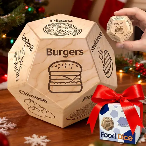 Date Night Food Dice for Couples - Wooden Decision Dice with 12 Food Choices - Perfect for Valentine's Day, Anniversary, Christmas, and Birthday Gifts - Funny and Durable Gift for Him and Her