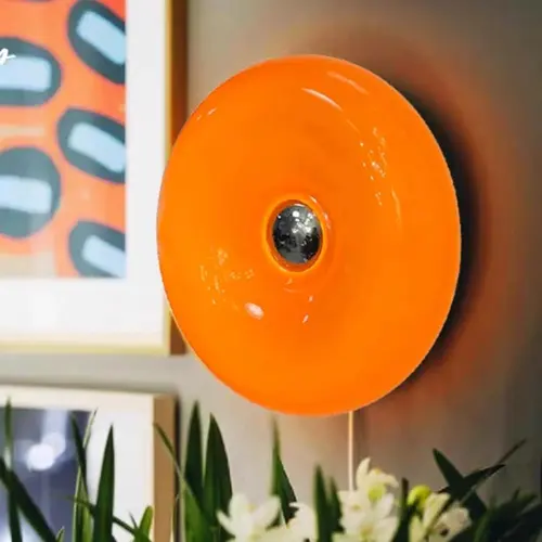 Rechargeable Orange Donut Lamp - Plastic Shade Retro-Modern Home Light, 3-Color Dimmable LED Bedside/Table/Wall Sconce for Bedroom Desk, Ambient Lighting Room Decor & Gift, Lights