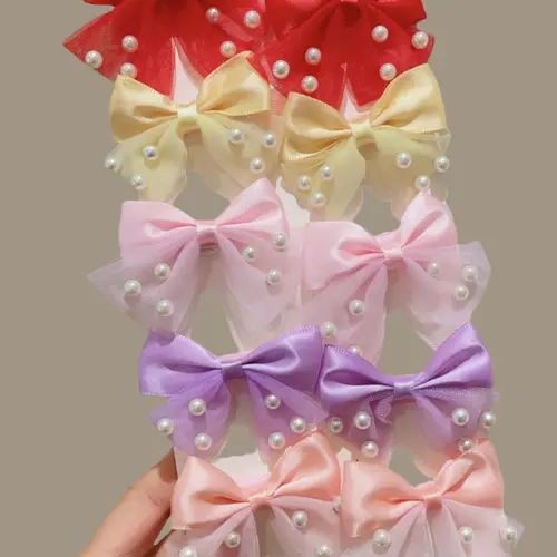 10pcs Cute Faux Pearl Bow Fun Hair Clips Set, Decorative Hair Clips, Hair Pin Set, Elegant Mesh Butterfly Knot Barrettes, Hair Accessories for Girls and Women, Fall/Winter Fashion