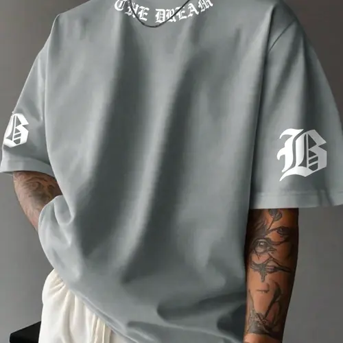 Men's Letter Print Round Neck Crewneck Fitted T-Shirt, Comfortable Soft Casual Streetwear Short Sleeve Top, Fashionable Daily Wear Men's Clothing, Casual Print Tee
