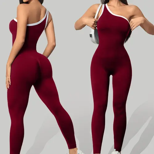 Seamless Knitted Women's Sporty Jumpsuit, Sporty Chic Jumpsuit, Casual Tight-Fitting Sexy Peach Hip Yoga Jumpsuit, Comfortable and Stylish Workout Wear