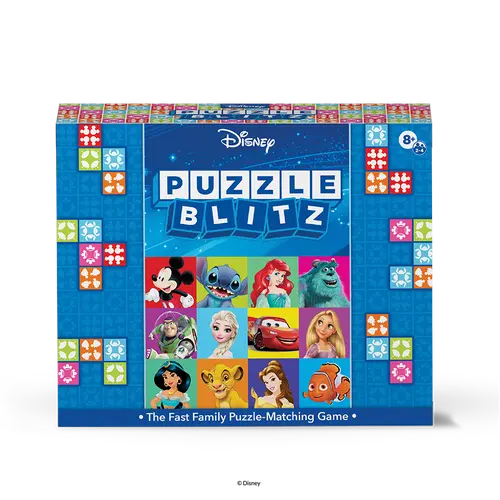Disney Puzzle Blitz Family Fun Board Game with 100 Unique Puzzles & 4 Difficulty Levels - Ideal for Ages 8+ - Fast-Paced Tabletop Game for 2-4 Players - Enhances Problem-Solving Skills & Cognitive Abilities