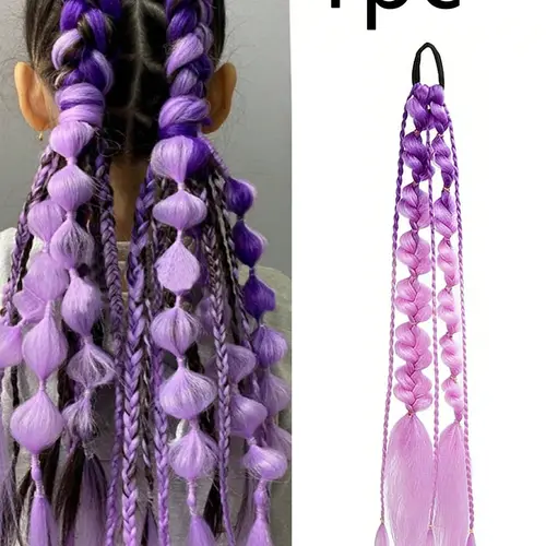 Girls Rainbow Gradient Twist Long Realistic Hairband Ponytail Hair Tie, Fashion Hair Accessories, Fashionable Hair Accessories, Tie Up Back, Dual Color Bubble Lantern Braid, Role Play, Girly and Music Festivals