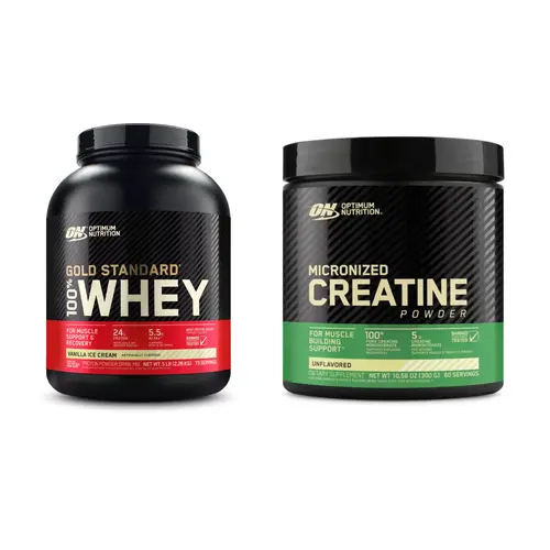 Optimum Nutrition GSW Power Pack - 5lb Vanilla Ice Cream Dietary Protein Powder + Creatine Supplement, 60 Servings for Fitness Muscle Support (Protein Shake Compatible)