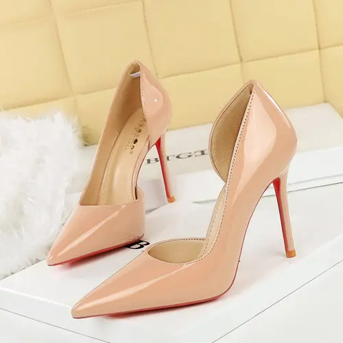 Women's Patent Leather Stiletto High Heels, Classy Stiletto Heels, Pointed Toe Design, Breathable Side Cutout, Elegant Office & Party Shoes, Stylish