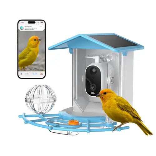 Luna 2K Smart Bird Feeder with Camera, AI Bird Species Identification, Instant Arrival Alerts, Solar-Powered, Weatherproof Design for Effortless Birdwatching, Best Gift for Birdlovers, Smart Bird Feeder With Security Cameras & Systems, Bird Feeder House