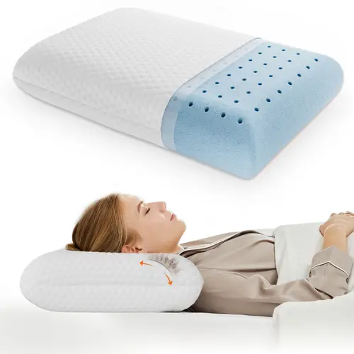 Sweetcrispy Queen Size Hotel-Style Cooling Gel Memory Foam Pillow - Contoured, Ergonomic, Supportive, for Neck Pain Relief, Back Sleepers, Camping & Hiking Sleeping Gear, Washable Honeycomb Mesh Cover, Contoured Memory Foam