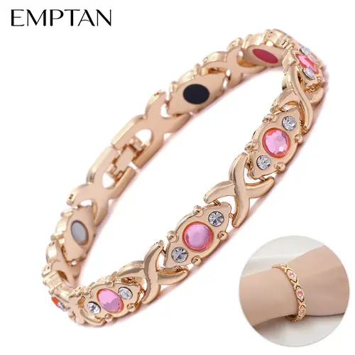 EMPTAN Women's Magnetic Crystal Bracelet - Rhinestone Decorated Fashion Matching Metal Wristband - Energy Jewelry, Accessories for Adults, Womens Gift for Valentine's Day, Crystal Bracelets, Rhinestone Decorated Bracelet,back to school,back to school haul