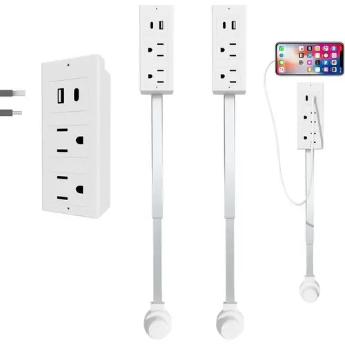 Rotating Wall Outlet Extender – 2 AC + USB-C/A Ports (34" Extension, Wall-Mountable & ETL Certified) | Space-Saving Power Solution for Home & Office,Easy to use,Home essentials,#Summervibes