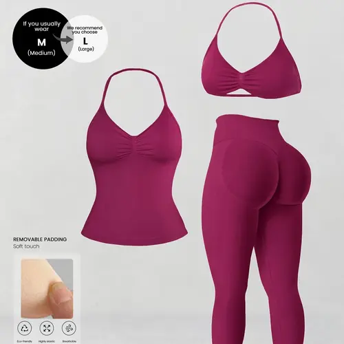 Women's Sleeveless Sports Bra Set, Detachable Pads, High-Waisted Tight Pants, Sporty Style, Ideal for Yoga, Fitness, Daily Wear, Athleisure Wear Set, All Season Activewear