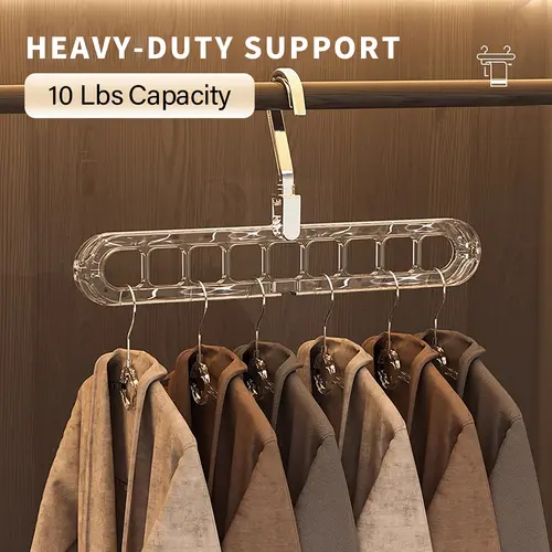 5-Pack Sturdy Acrylic Multifunctional Clothes Hangers - 360-Degree Rotatable Swivel Hooks, 10 lbs Adjustable Bar, Space-Saving Closet Coat Hangers for Jackets, Dresses, Jumpers, Scarves, Back-to-School Bedroom Home Organizer with Easy Hanging Access