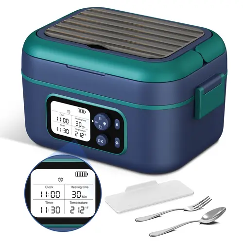Cordless Heated Lunchbox - 360° Surround Heating, 24000mAh, Memory Function, Intelligent Timer, Detachable Steel, Leak-Free Nontoxic Portable Insulated Food Warmer for Daily Meal Prep