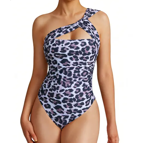 Aprilake Women's Sexy One Shoulder Swimsuit Ruched Backless Slimming Bathing Suit