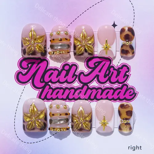 Delicatething Y2K Style Handmade Square Nails with Beads, Nail Art Design, nail designs, Wedding Nails in 4 Sizes (XS/S/M/L), Perfect Gift for Women
