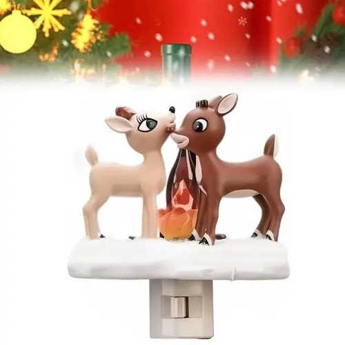 3D Christmas Elk Night Light - Snowman Campfire Design, 120V Plug-in Powered, Ambient Glow for Festive Ambiance, Christmas Eve Gift, Halloween-Ready Fun Decorative Home & Festive Decoration Light, Flicker