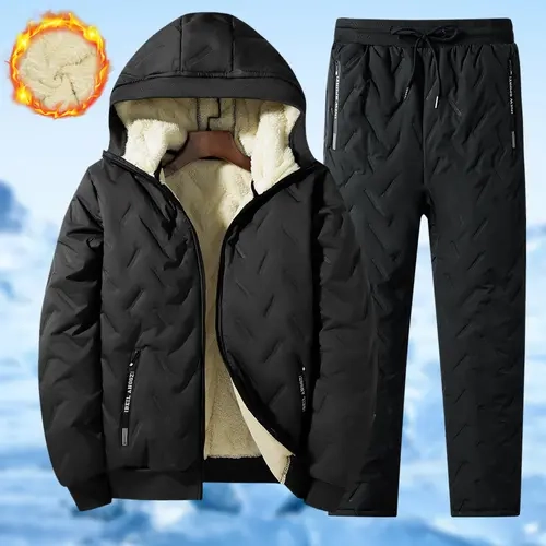 Men's Fitted 2-Piece Fleece Hooded Tracksuit - Polyester-Lined Zip-Up Jacket, Straight Pants, Gym Outfit Set for Men's Fashion, Running, Jackets Zip Up