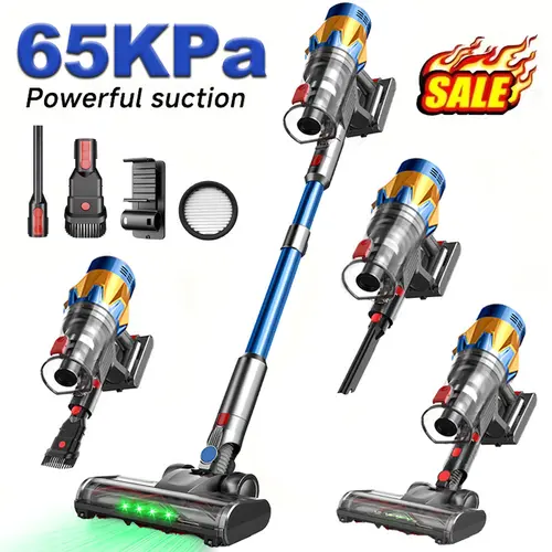 Cordless Stick Vacuum Cleaner, 550W 65KPA Cordless Vacuums with 60Mins Runtime, Touch Screen, Self-Standing, Wall Mount Charging, Handheld for Home Pet Hair & Carpets