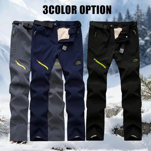 Men's Winter Pants Fleece Lined Snow Pants Outdoor Work Pants Windproof Waterproof With Pocket Zipper Design Removable Inner Men's Warm Fun Pants Sports Pants