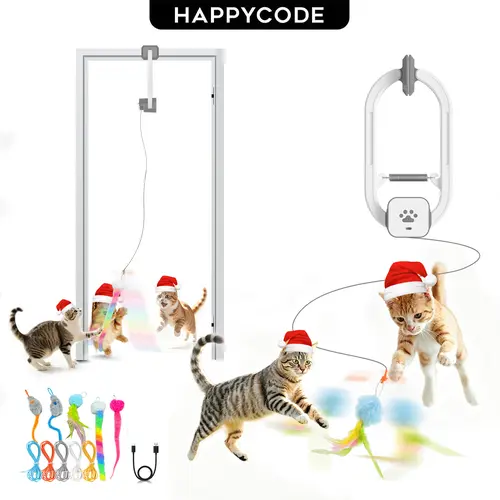HAPPYCODE Electric Cat Teaser, Rechargeable Door Hanging Interactive Cat Toy - indoor，2 motion modes,pet supplies, cat gifts, #Summervibes,#petlovers,cat toys interactive,cat toys for indoor cats.suitable for all cats,teaser toys,International Cat Day