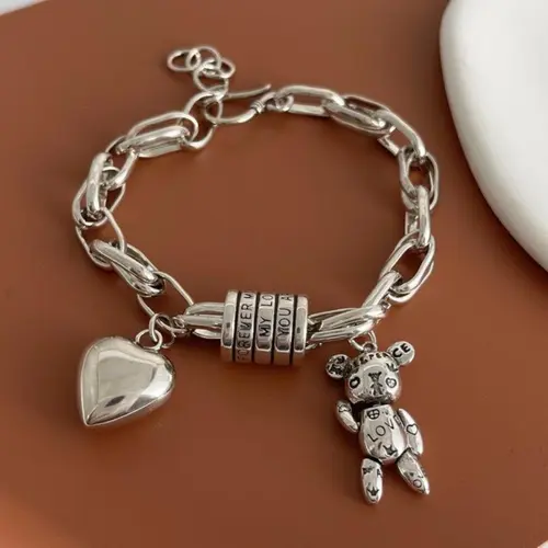 925 Sterling Silver Retro Heart Bag Charm, Handmade Women's Bag Accessory, Affordable Luxury Fine Jewelry, Quality That Lasts, Birthday Gift Ideas, Gifts for Women