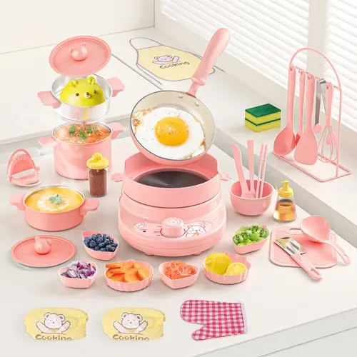 GOTOOFUN Kids Real Cooking Play Set - Stainless Steel Safe Food-Making Knife, Multi-Color Mini Kitchen, Cute Kitchen Montessori Toy for 7-12 Year Olds, Unisex Luxury Packaging Valentine’s Day Gift for Girls