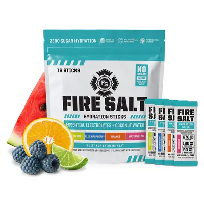 Essential Hydration 16 Count Electrolyte Packets Coconut -Pack Hydration Sticks - Essential Electrolytes & Coconut Water - Zero Sugar  - Variety of Flavors - Natural Ingredients - 3x Electrolytes - Ideal for Intense Activities -  Fire Salt