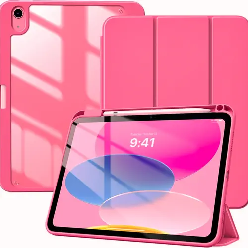 iPad Case for A16 11th Gen 11 Inch & A10 10.9 Inch with Pencil Holder Slim Clear Back Shell Auto Wake Sleep iPad Rosa Tri-Fold Stand Case Protective Crystal Casing Cover