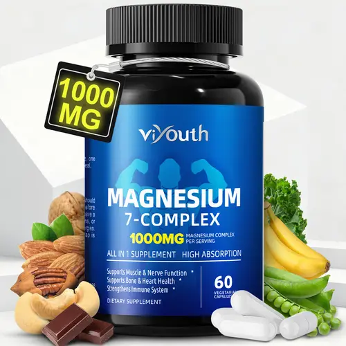Viyouth 1000mg 7-Type Magnesium Complex with Zinc – Multi-Benefit Formula for Calm, Deep Sleep, Muscle & Nerve Support, Energy Production, Heart & Bone Health, Digestive Balance, Detox & Cortisol Regulation –3rd Party Tested Healthcare Supplement